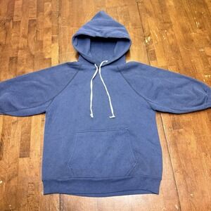 Vtg 70s Discus Athletics Hoodie Navy Sweatshirt Blank Raglan Heavyweight Medium